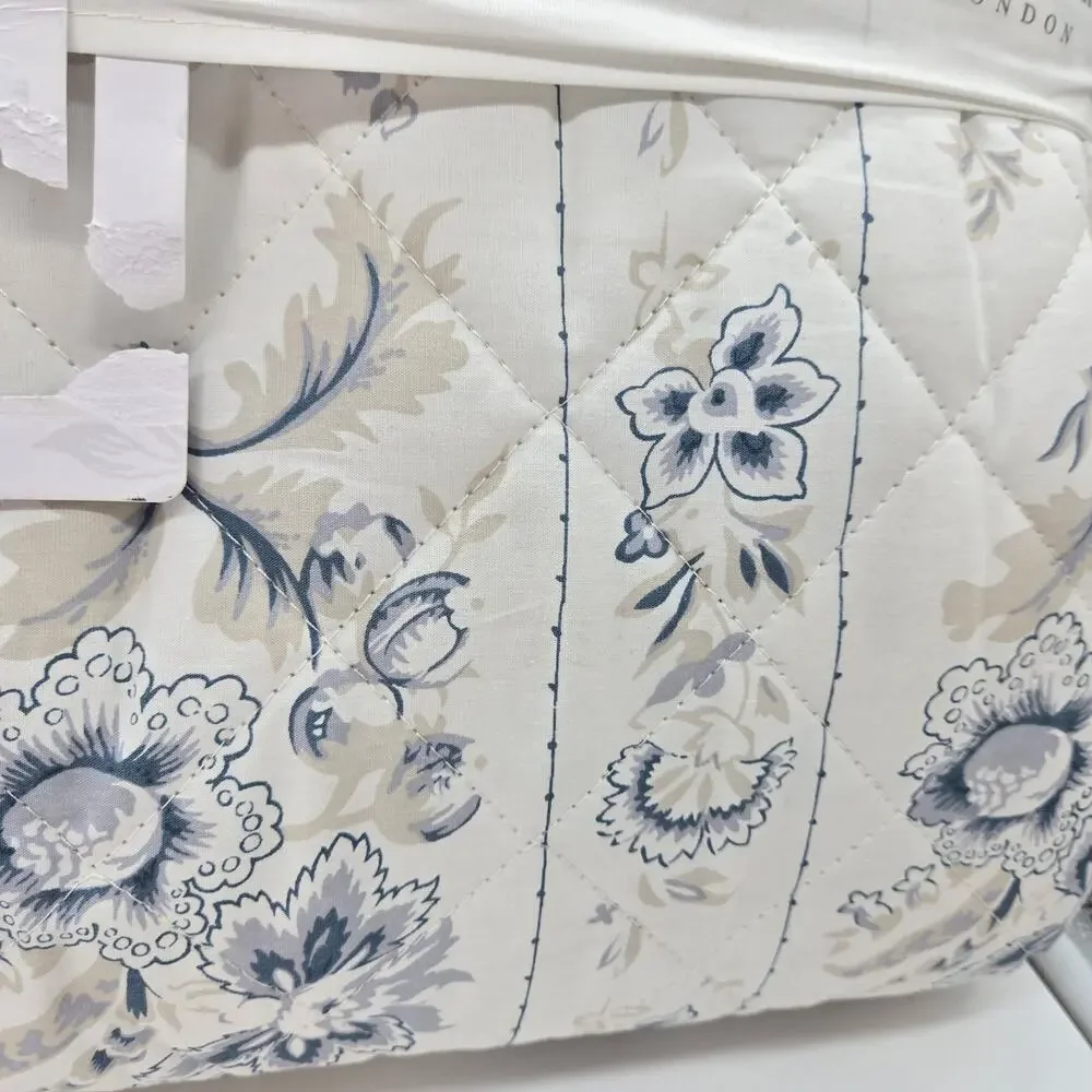 Cabbages & Roses KING Quilt India Rose Grey Blue White Floral Embroidered Cottag